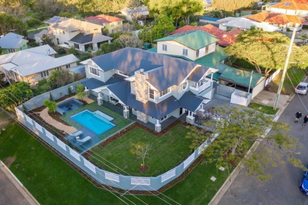 Arial photo of custom home hampton style house by Brisbane builders McCarthy Homes